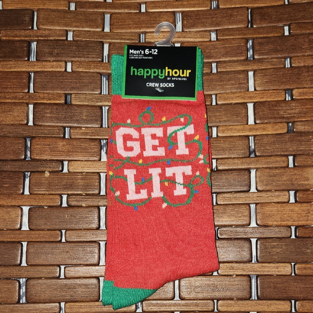 Tipsy Elves Get Lit Festive Red and Green Crew Socks Mens 6-12